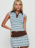 Cadey Contrast Collar Polo Top Blue Brown