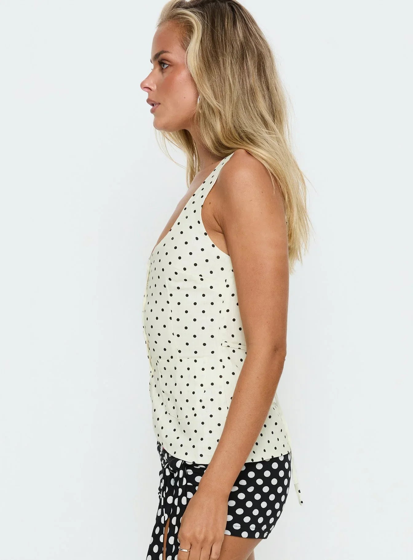 Spirito Vest Top White Polka