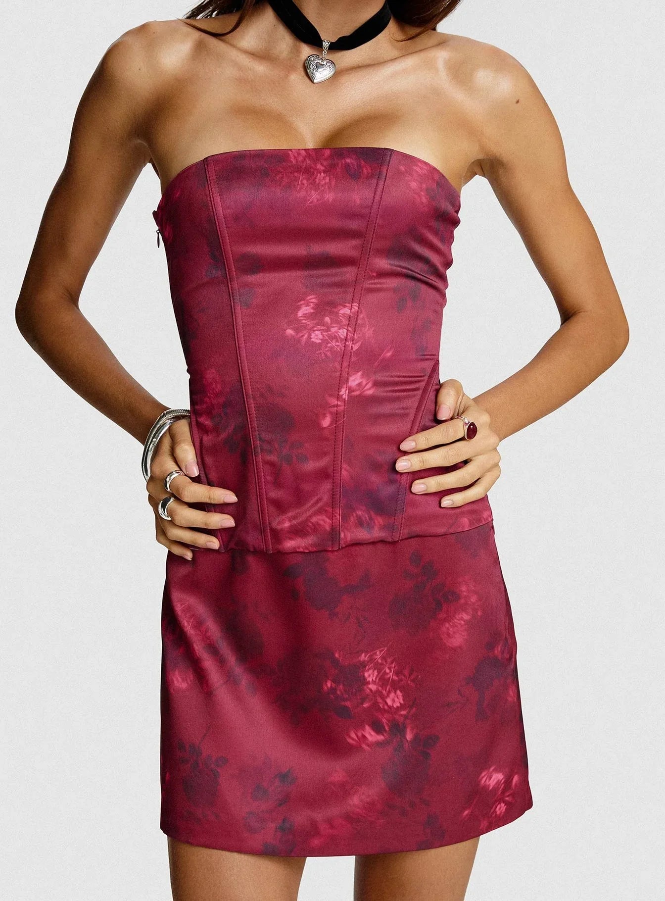Lovesita Corset Top Red Floral