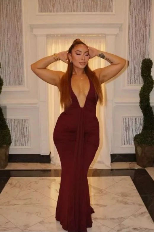 Bella Bodycon Wrap Maxi Dress Red Wine