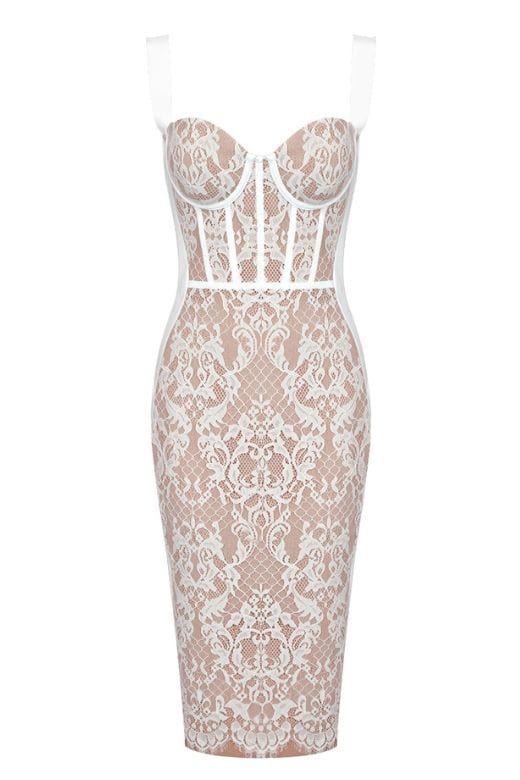 Genevieve Bodycon Midi Dress White Pearl