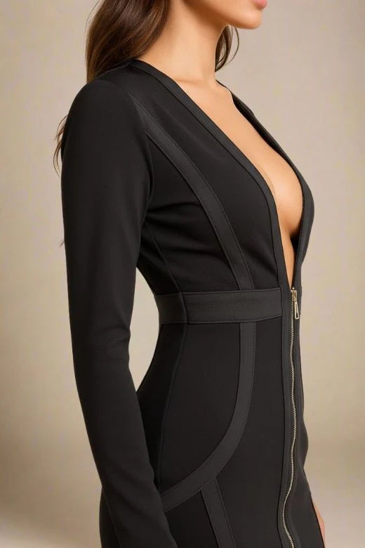 Eva Long Sleeve Bandage Mini Dress Classic Black