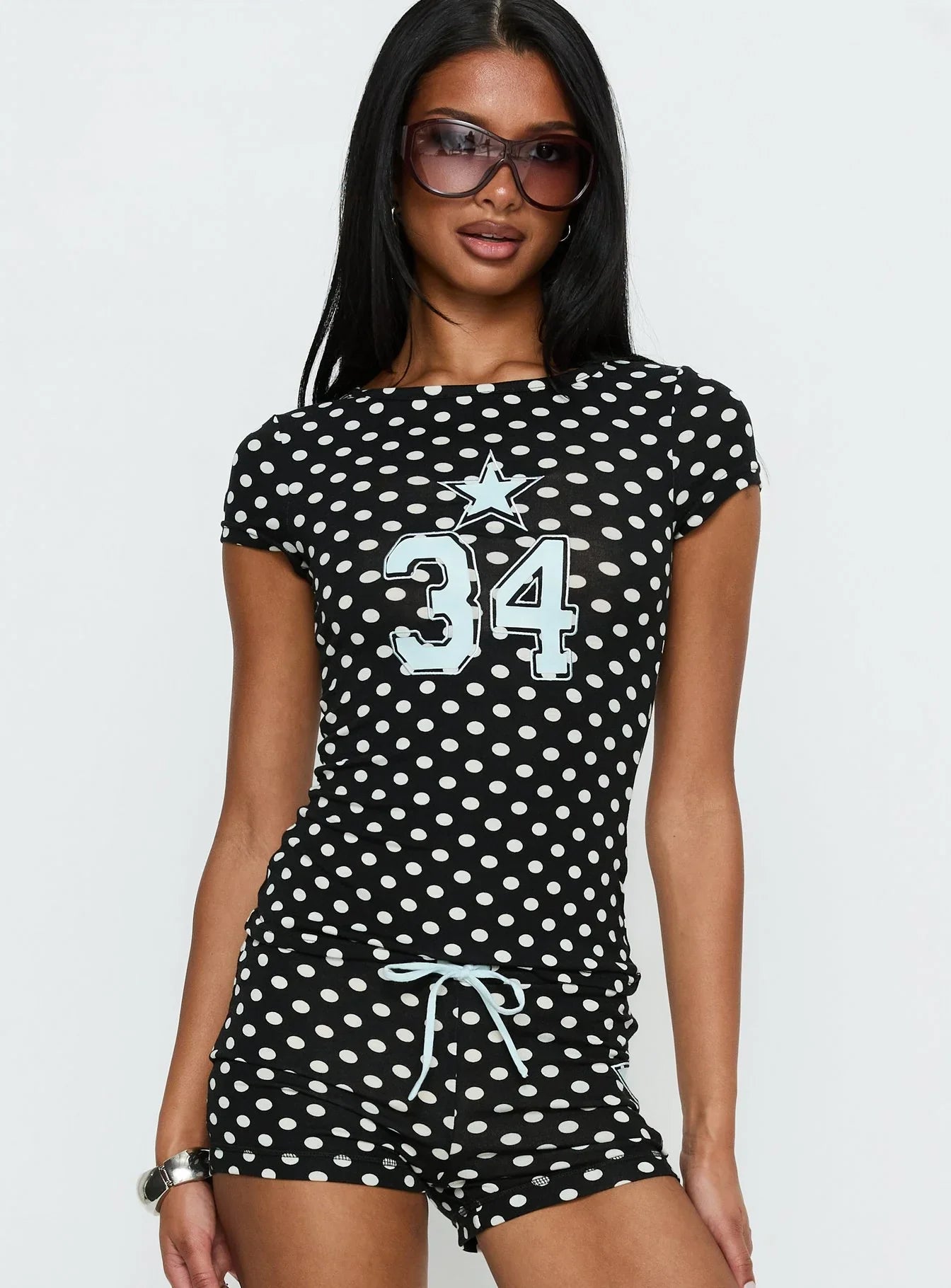 Elacie Graphic Baby Tee Black Polka Dot
