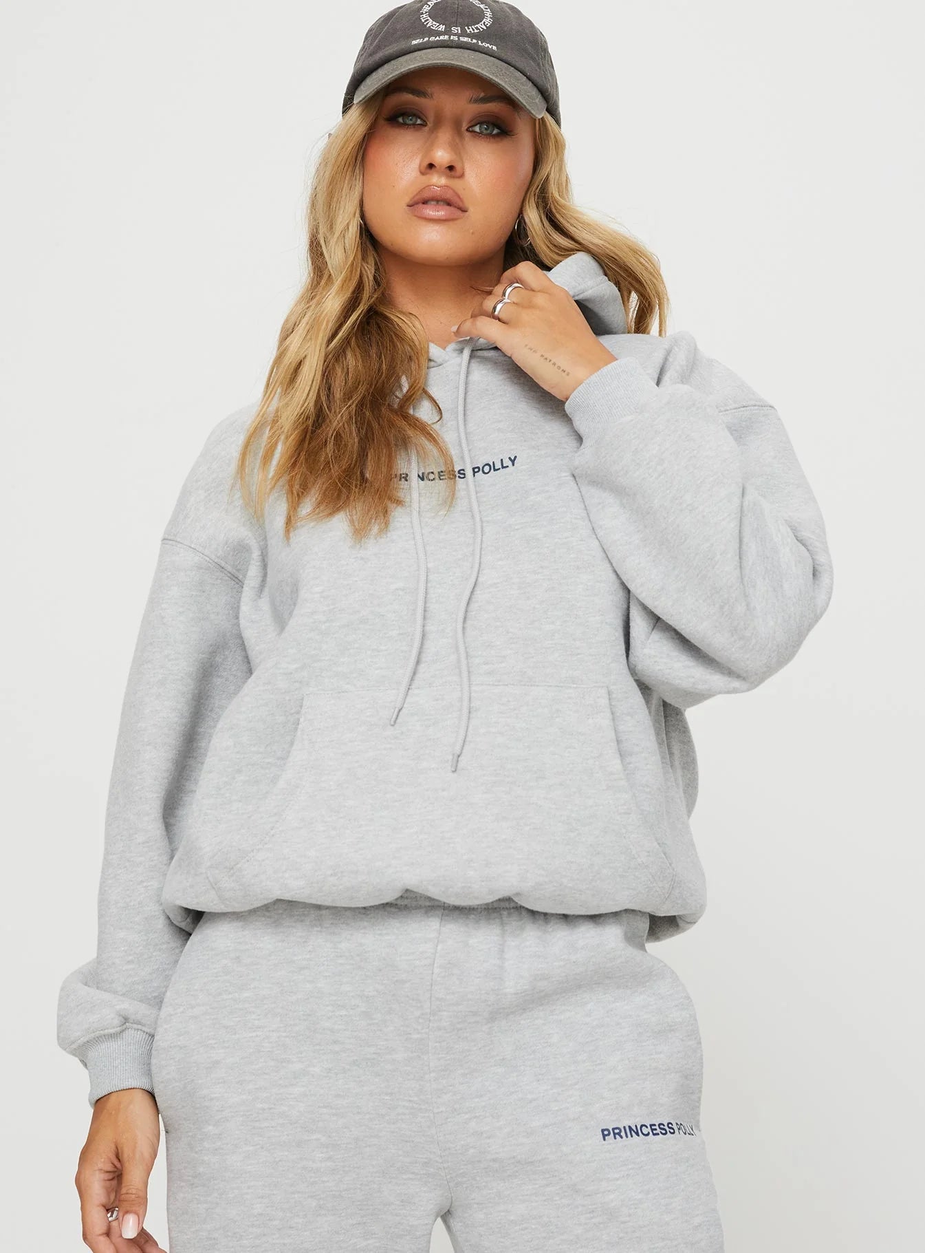 Princess Polly Hooded Sweatshirt Bubble Text Grey Marle Slate
