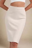 Pencil High Waist Bandage Knee Length Skirt Cream