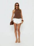 Aquaria Halter Linen Blend Top Chocolate