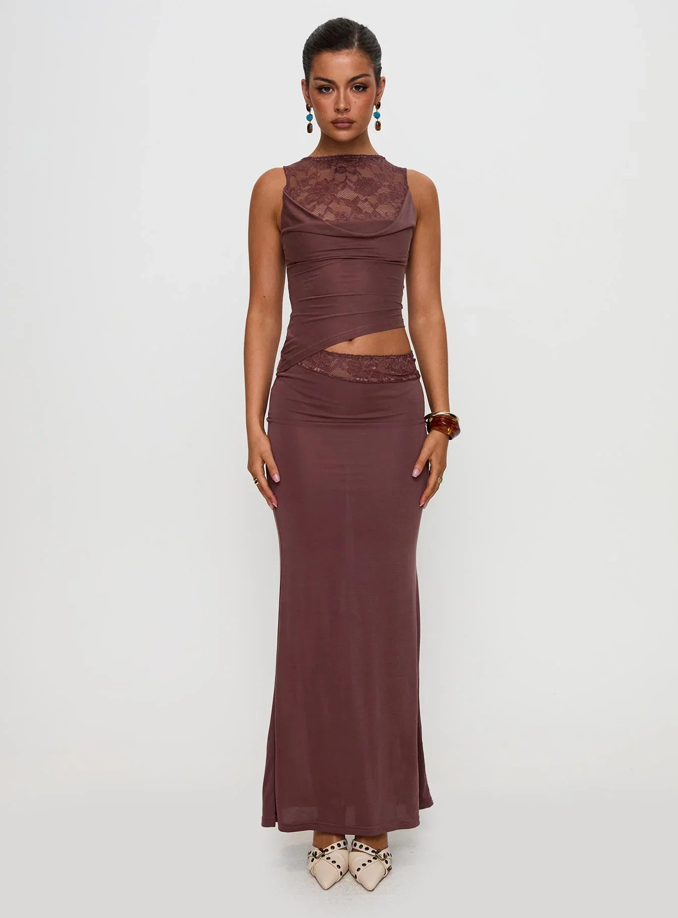 Vesperine Lace Maxi Dress Cocoa Brown