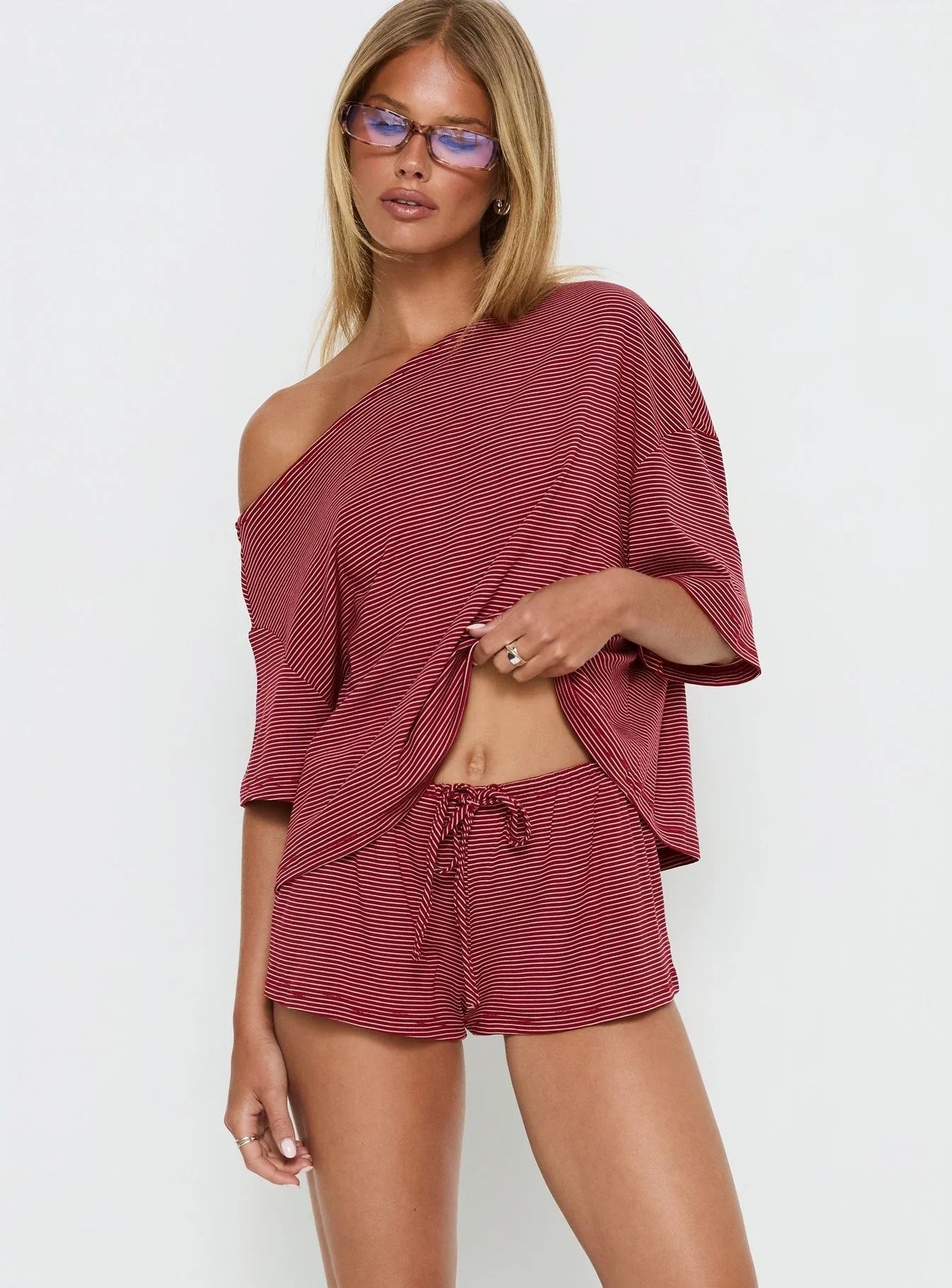Sugar Surge Tie Waist Shorts Cherry Stripe