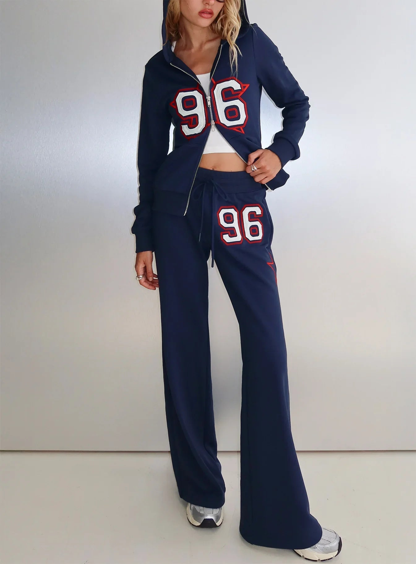 Kari Distressed Patch Track Pant Navy Multi