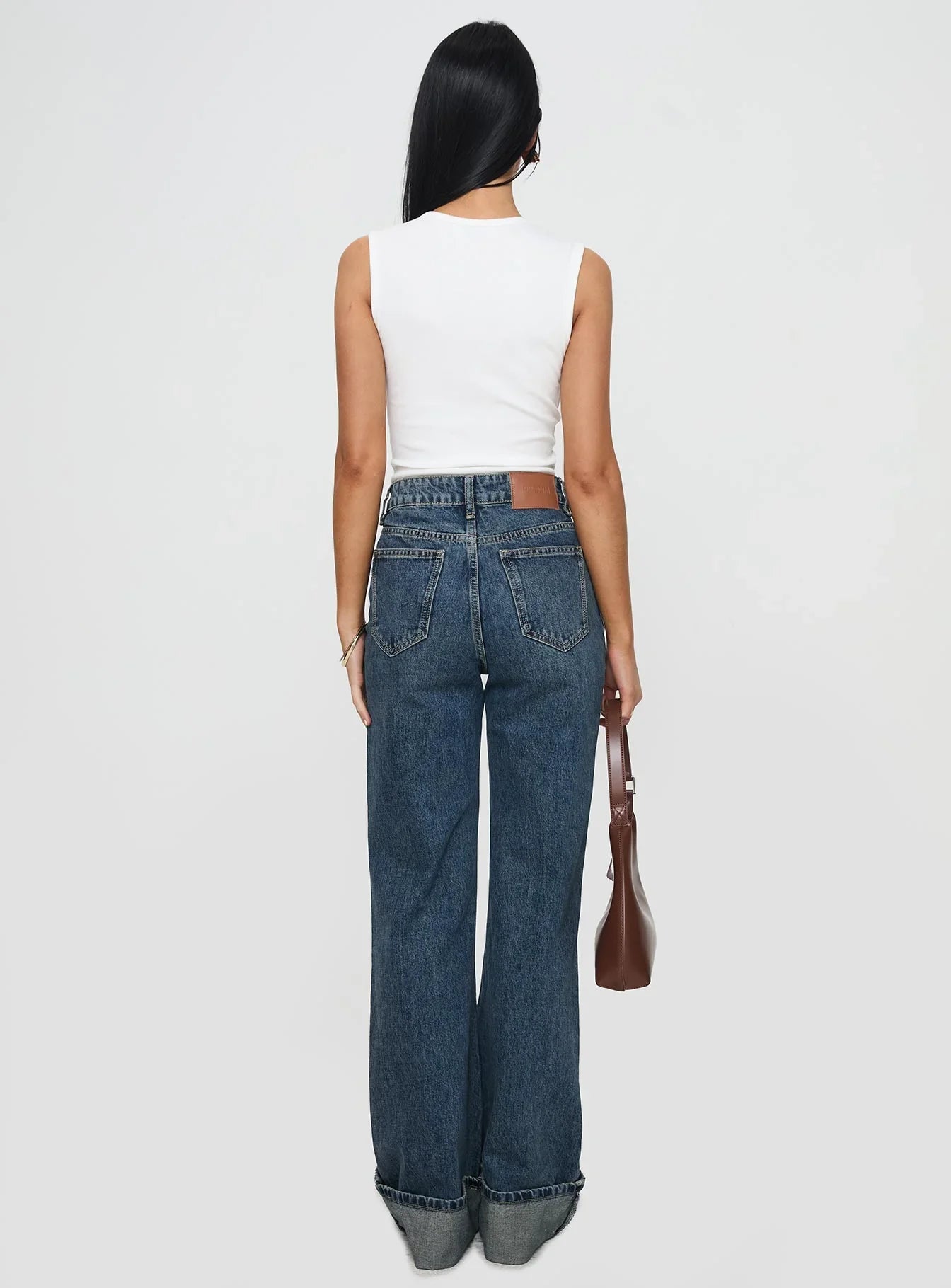 Florida Keys Mid Rise Straight Leg Cuffed Jeans Mid Blue
