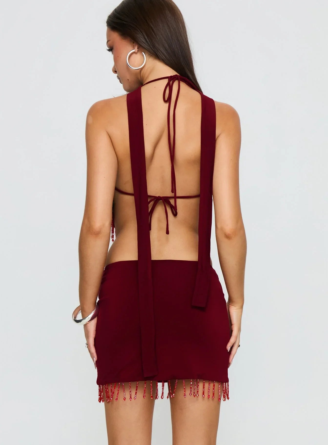 Ginah Bead Tassel Mini Skirt Red