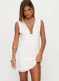 Everelle Ruched Embroidered Mini Dress White