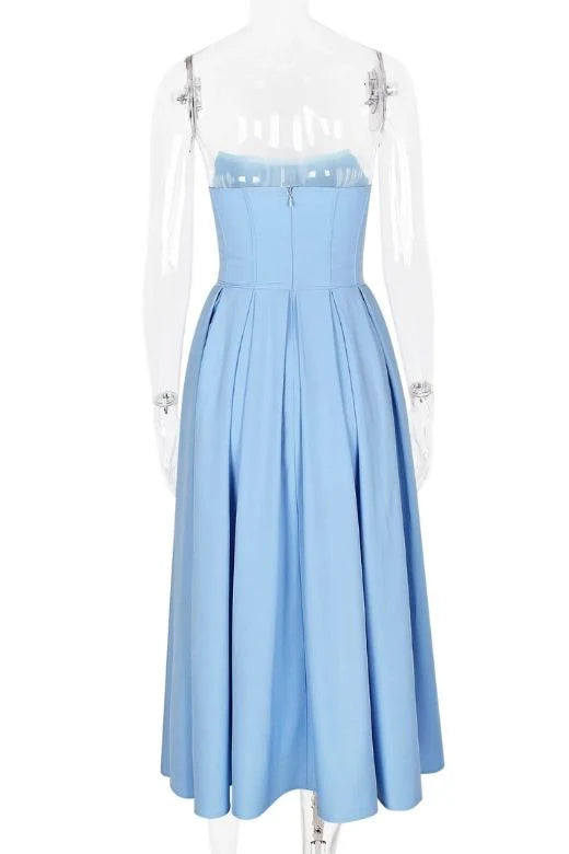 Capri Strapless Midi Dress Sky Blue