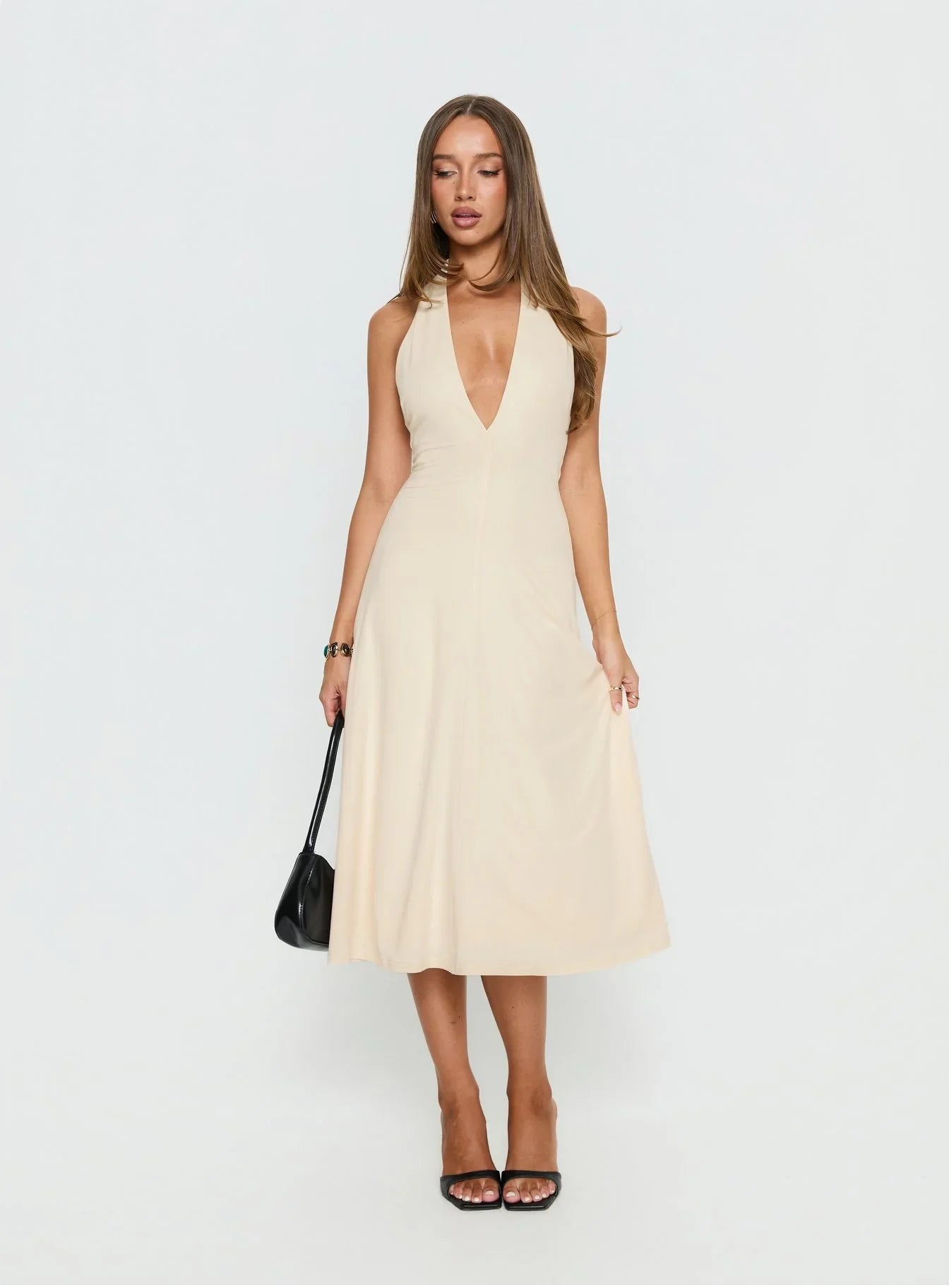 Morganne Halter Plunge Midi Dress Butter