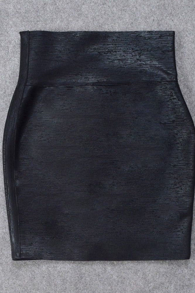 High Waist Leather Pencil Skirt Mini Length Metallic Black