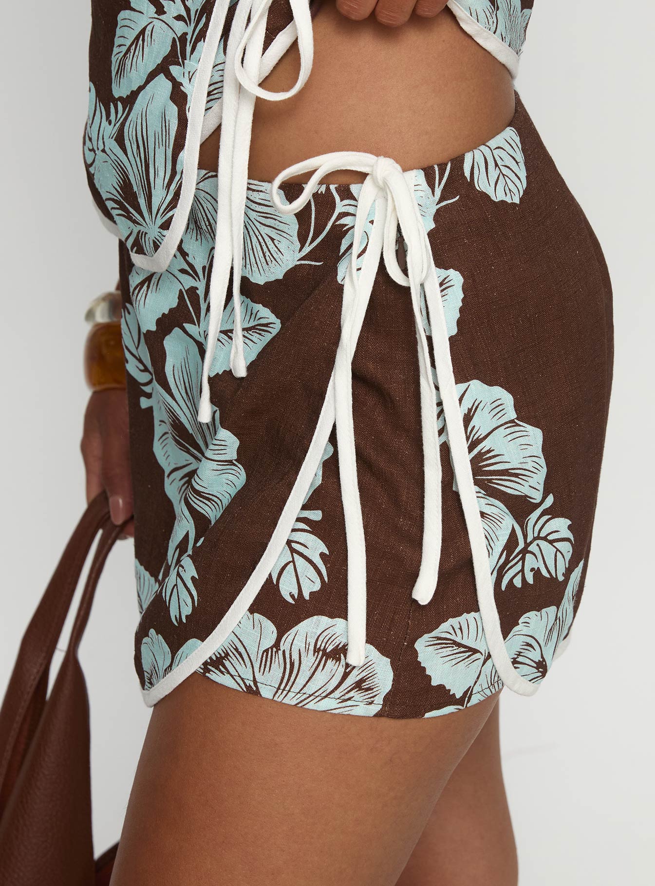 Anyah Tie Side Linen Skort Brown Blue