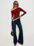 Fake Smile Long Sleeve Top Burgundy Cream