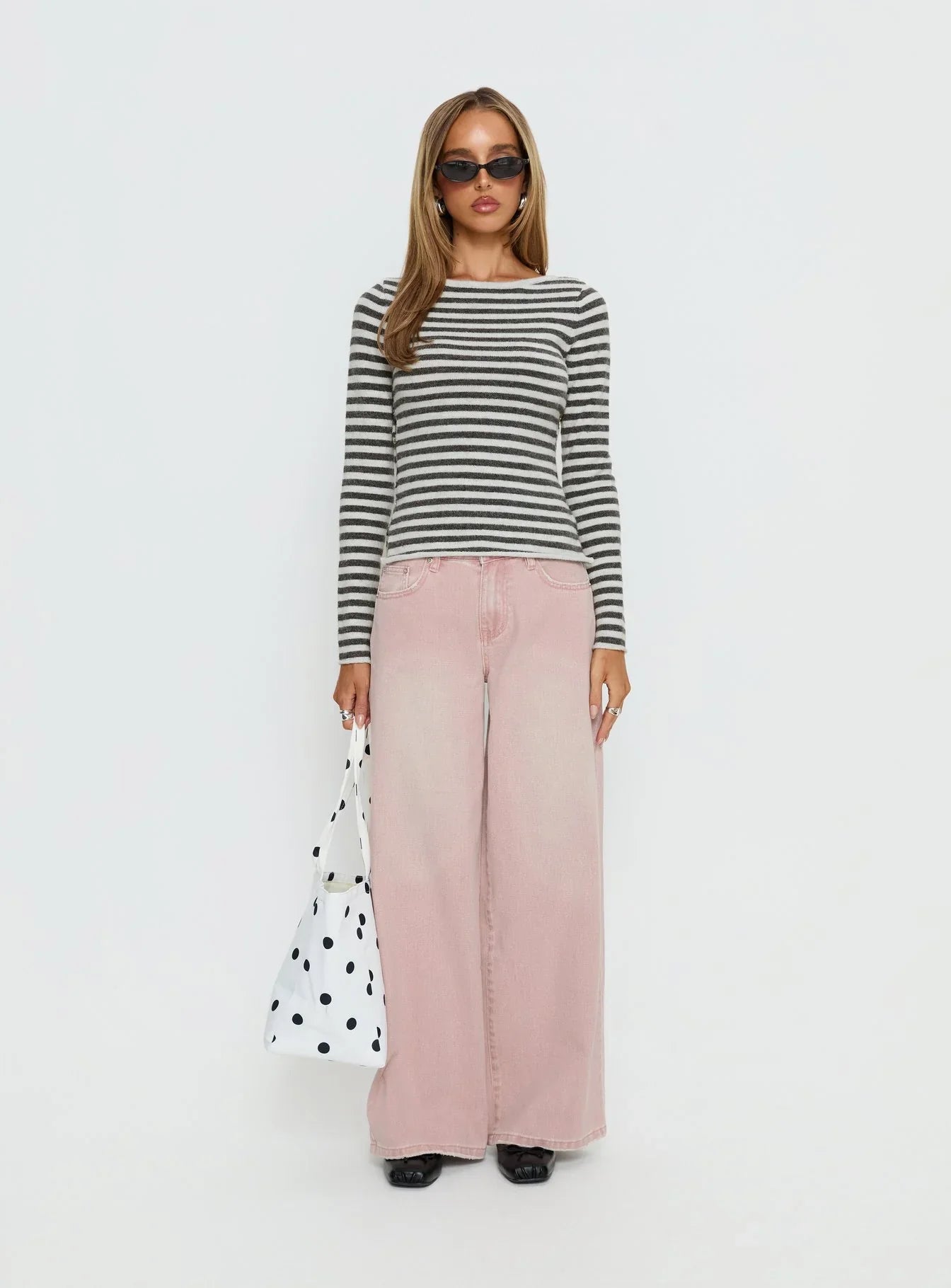 Annalyse Long Sleeve Button Detail Top Stripe