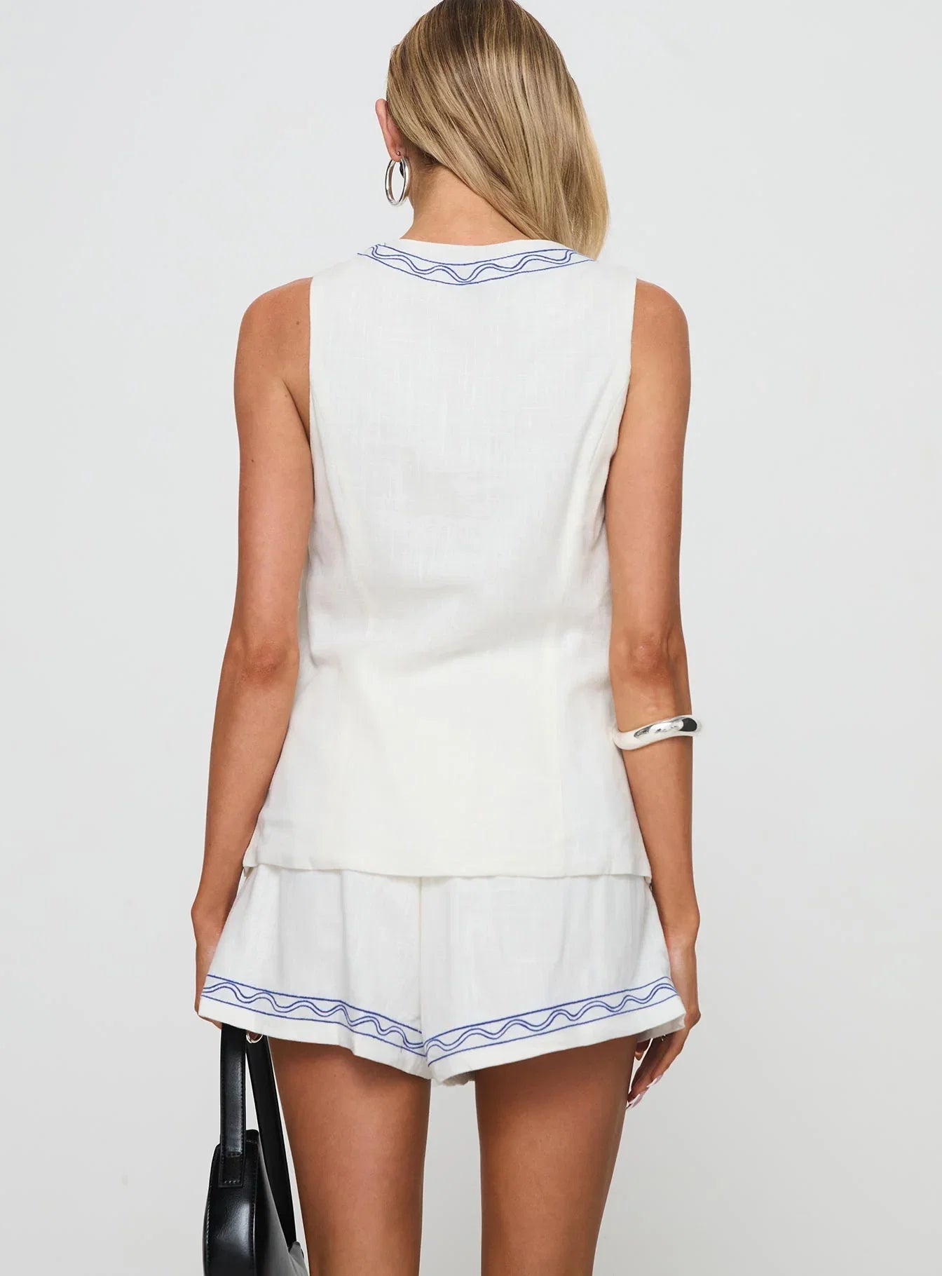 Sun And Palm Trees Vest Set White Blue