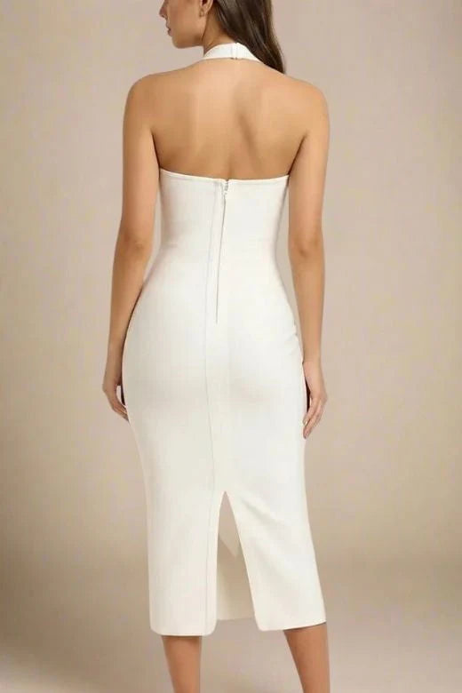 Raya Bodycon Midi Dress White Pearl