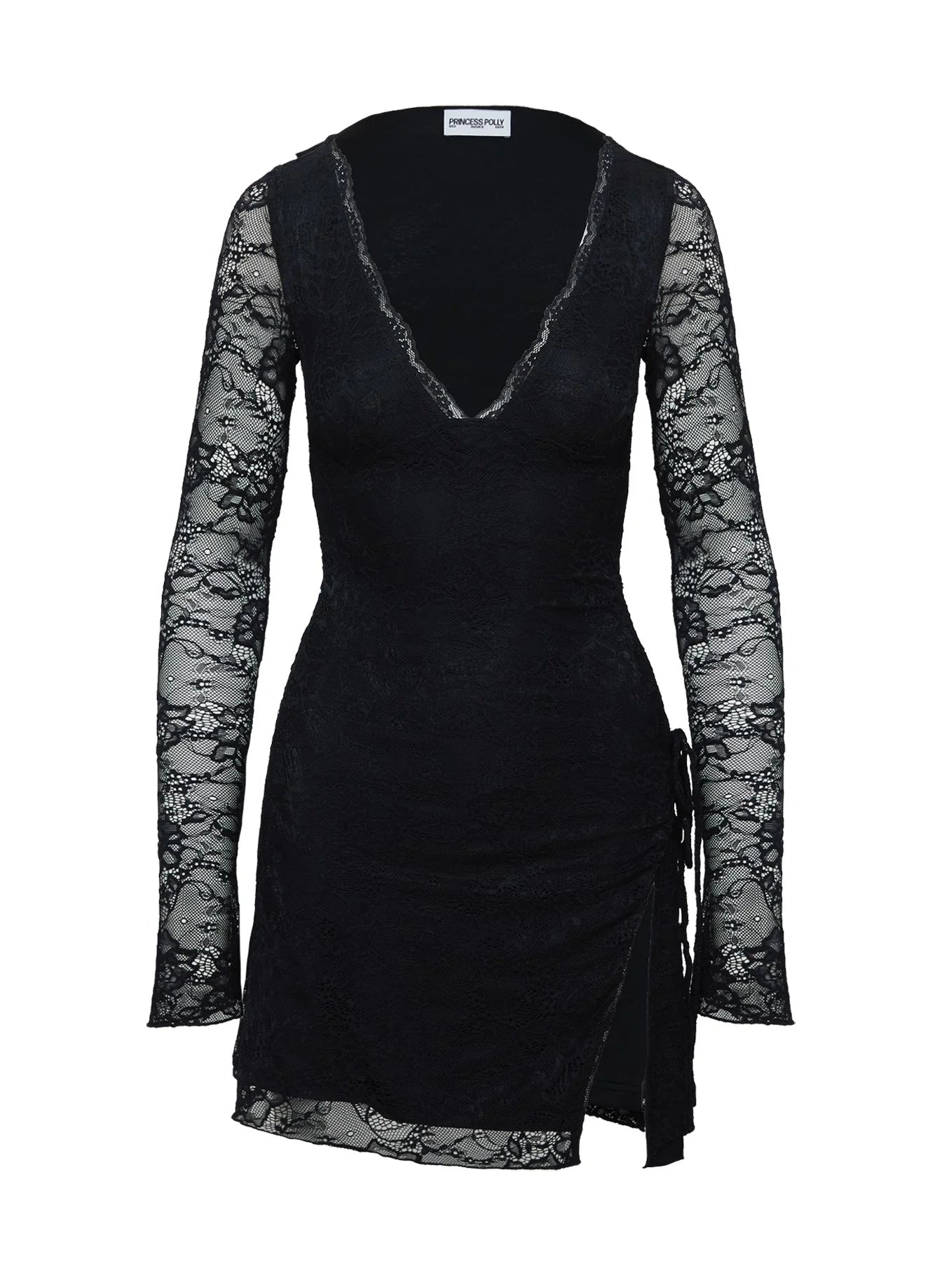 Airabella Long Sleeve Lace Mini Dress Black Petite