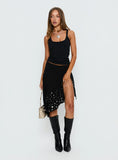Jezabela Asymmetrical Stud Midi Skirt Black