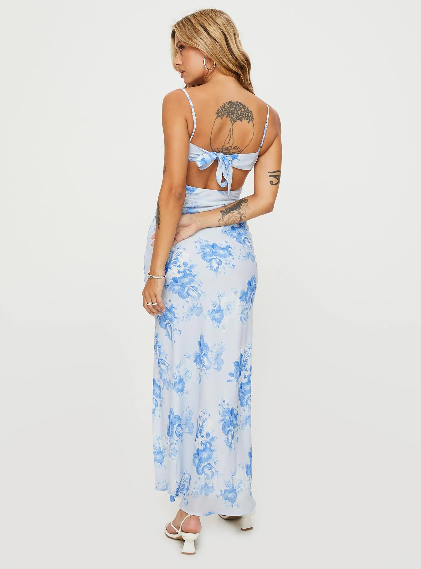 Hamri Maxi Dress White Blue Floral