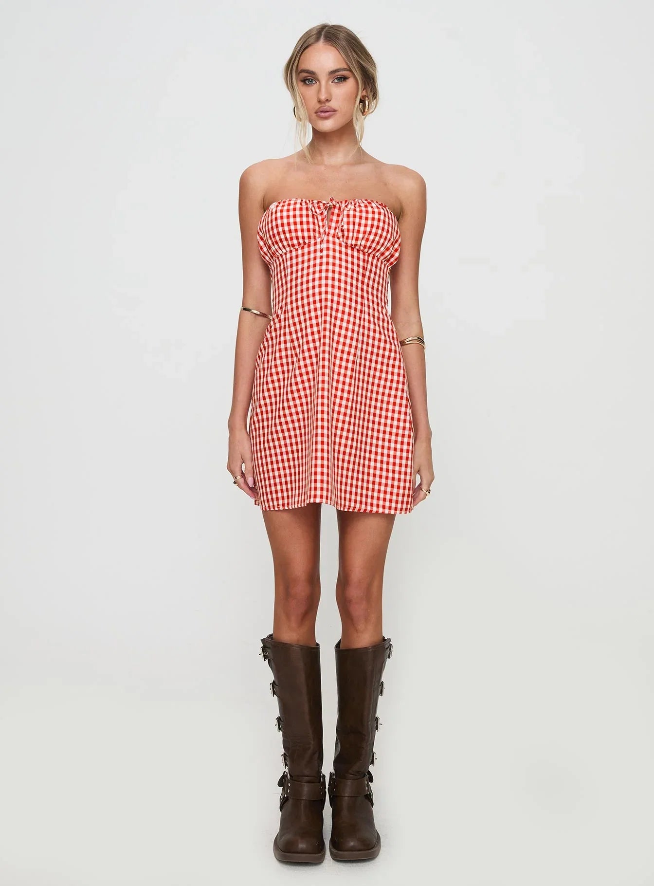 Double Date Mini Dress Red Gingham