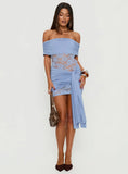 Adelice Strapless Lace Mini Dress Dusty Blue