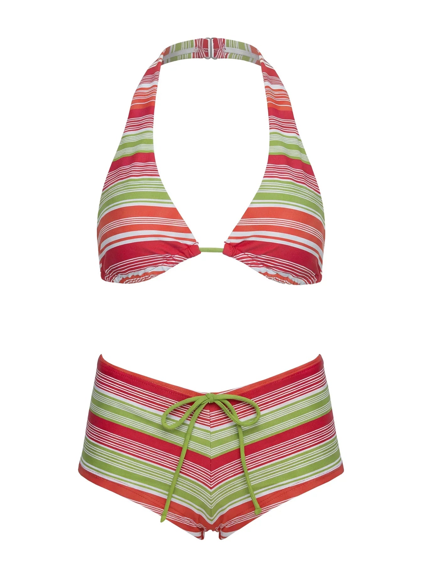 Lynea Halter Bikini Top Red Green Stripe
