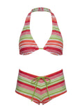 Lynea Halter Bikini Top Red Green Stripe