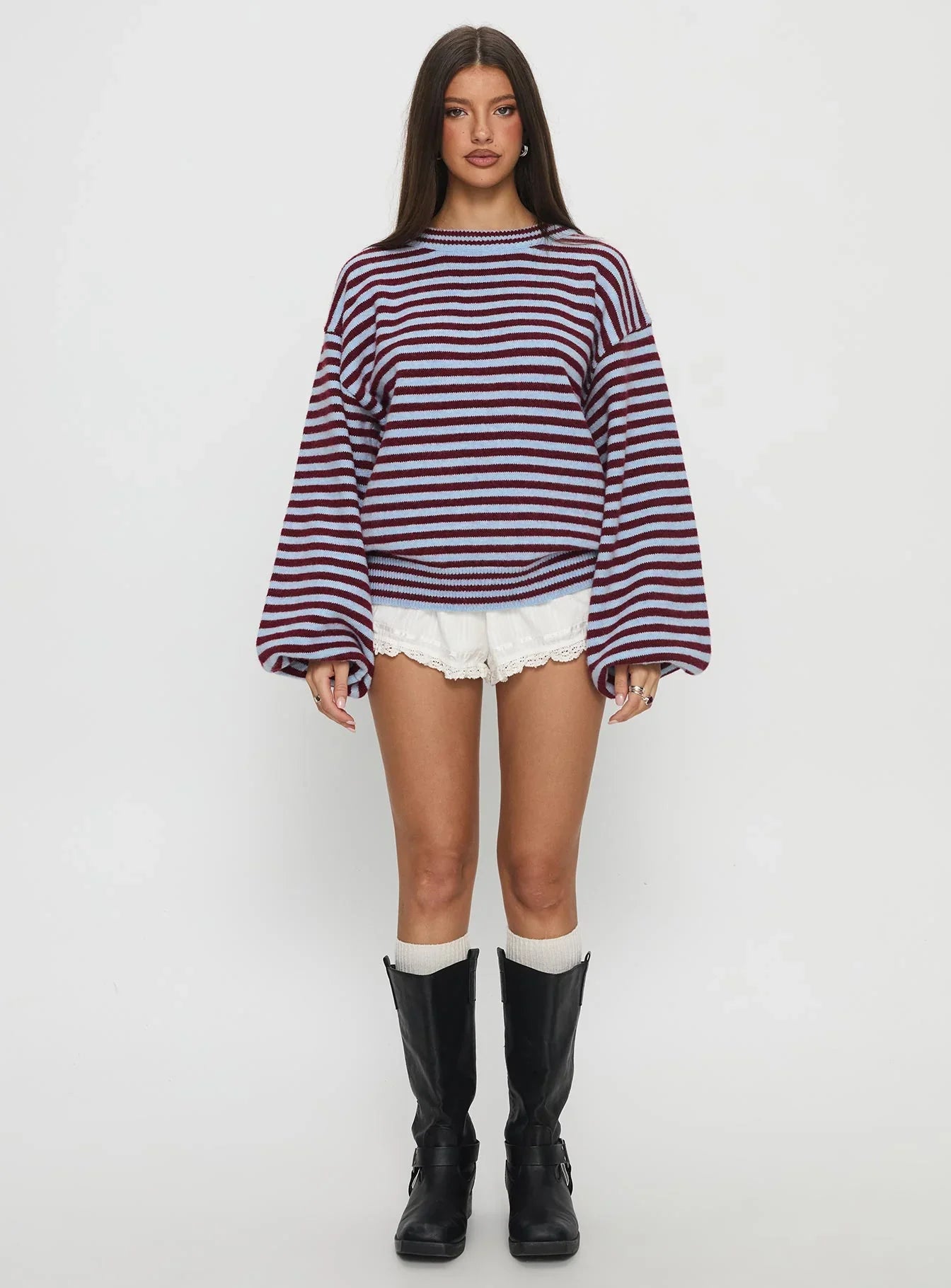 Winter Stroll Knit Sweater Blue Stripe
