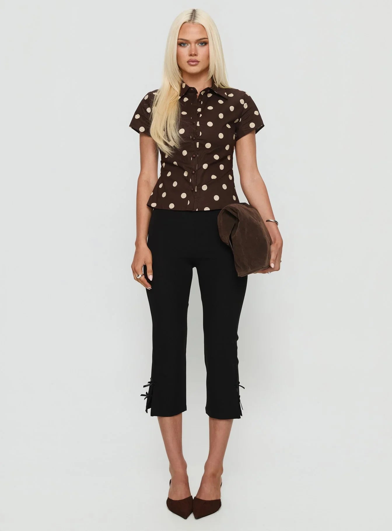 Lift Off Button Up Top Choc Lemon Polka